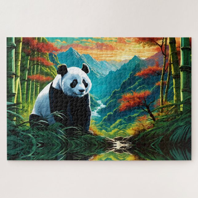 Quebra-cabeça Panda gigante na floresta de Bamboo na montanha (Horizontal)