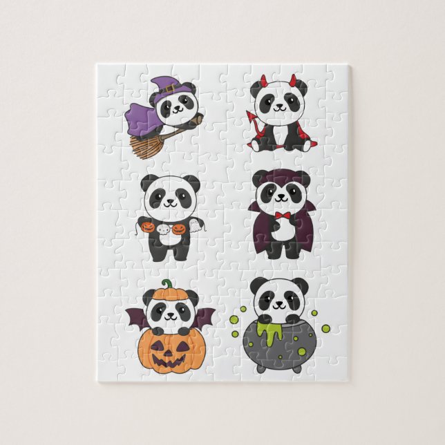 Quebra-cabeça Panda Halloween Bruxa Diabo Pumpkin Vampiro (Vertical)