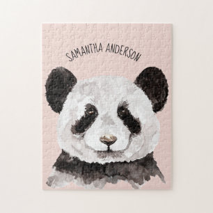 Quebra-cabeça Panda Moderna Com Nome E Pastel Rosa