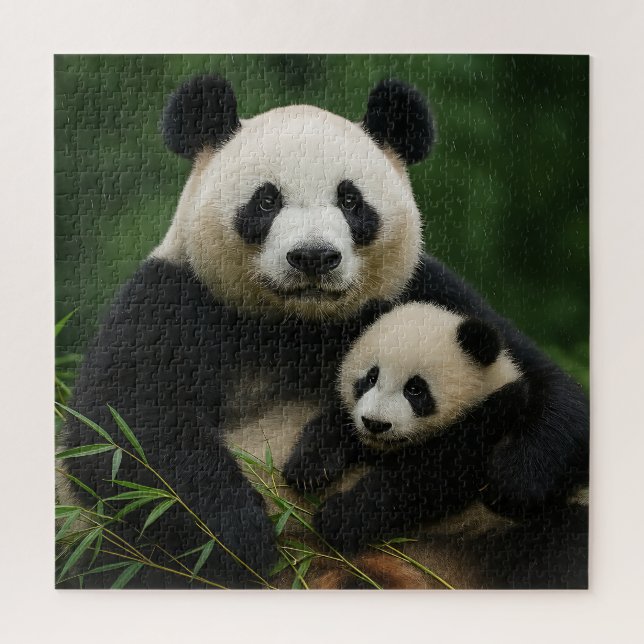 Quebra-cabeça Panda Mother & Cub in Gentle Rain (Vertical)