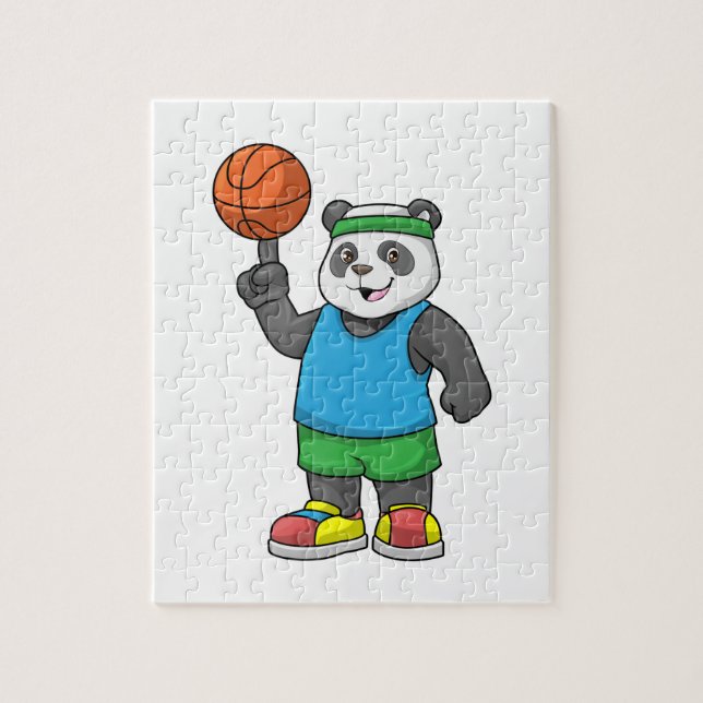 Quebra-cabeça Panda no Esporte com Basquete (Vertical)