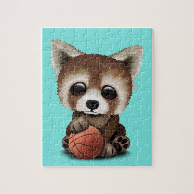 Quebra-cabeça Panda vermelha do bebê bonito que joga com (Vertical)