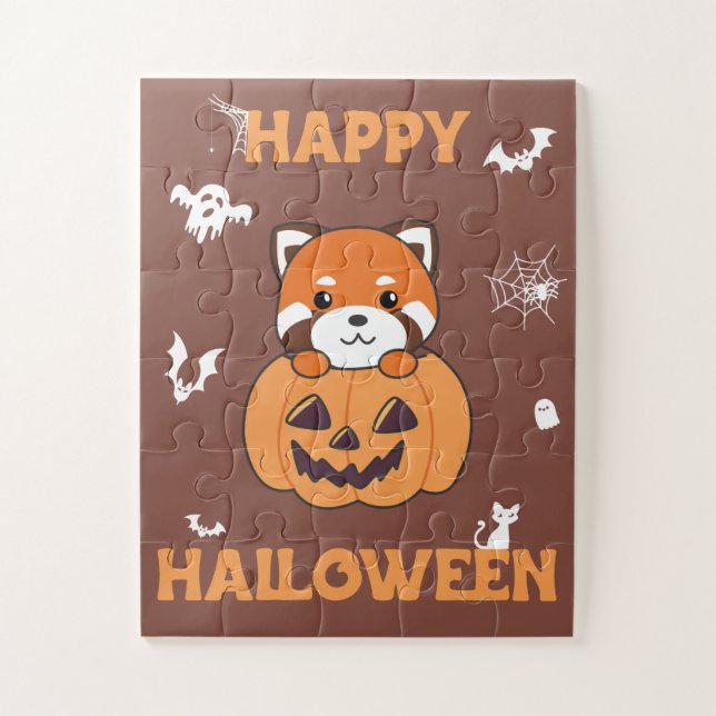 Quebra-cabeça Panda Vermelha Em Pumpkin Cute Pandas Happy Hallow (Vertical)