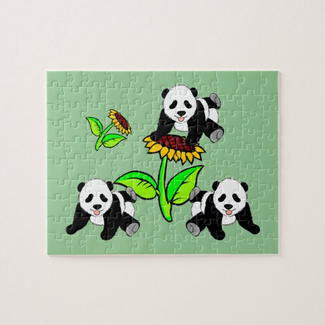 Quebra-cabeça Pandas do girassol (Horizontal)