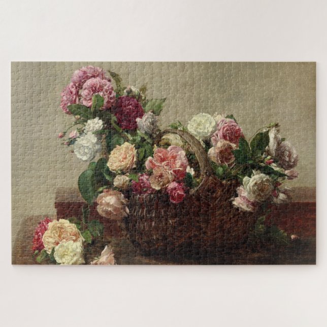 Quebra-cabeça Panier de Rosas - Henri Fantin-Latour (Horizontal)