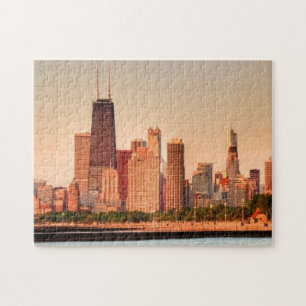 Quebra-cabeça Panorama da skyline de Chicago no nascer do sol