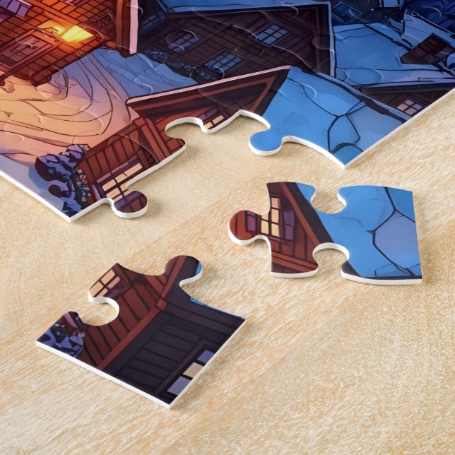 Quebra-cabeça Panoramic Stained Glass Winter Village (Lateral)