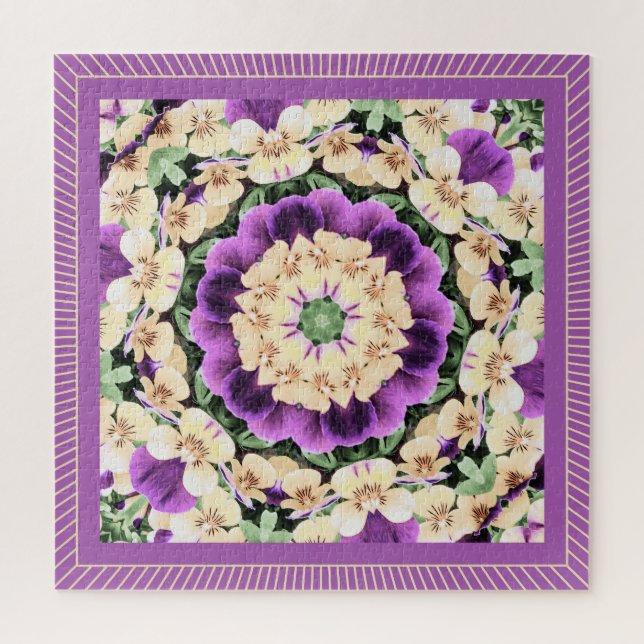 Quebra-cabeça Pansies Mandala: Roxo Antiquado (Vertical)
