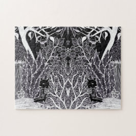 Quebra-cabeça Pantera preta na selva - desenho a lápis