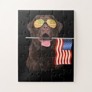 Quebra-cabeça Pão Cão  Chocolate Labrador EUA Flag