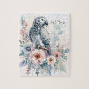 Quebra-cabeça Papagaio Cinzento Africano Floral Pastel