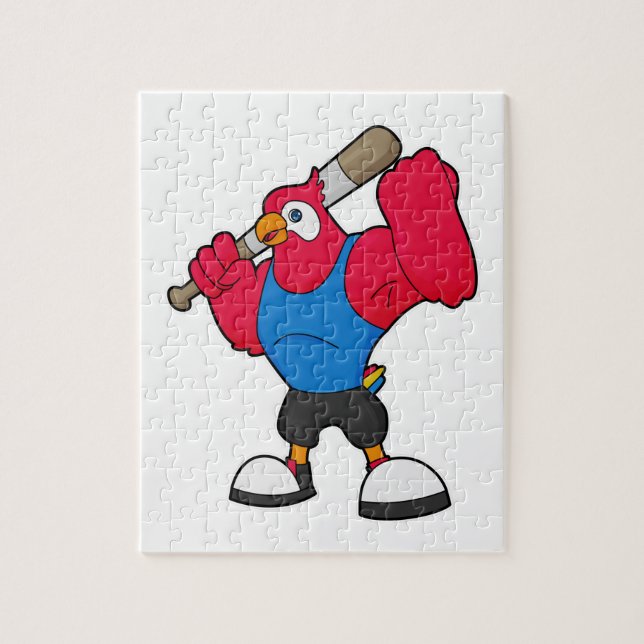 Quebra-cabeça Papagaio no Baseball com bastão de beisebol (Vertical)