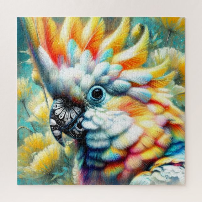 Quebra-cabeça Papagaios Amarelos de Aves Cockatoas Floral (Vertical)