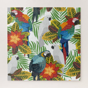 Quebra-cabeça Papagaios tropicais, padrão perfeito de vintage.