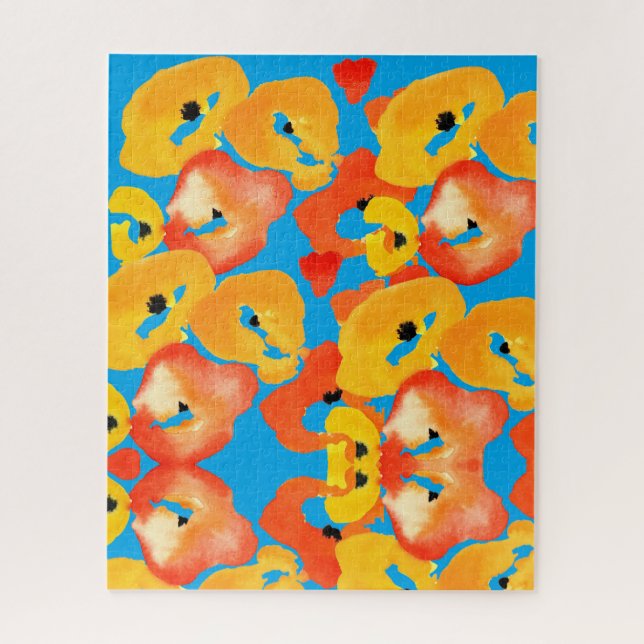 Quebra-cabeça Papagaios vermelhos e laranja arte floral (Vertical)