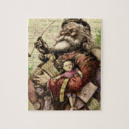 Quebra-cabeça Papai Noel alegre e a árvore de Natal