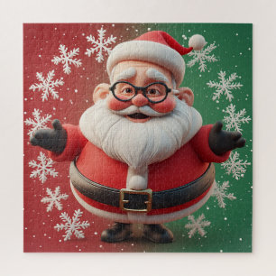 Quebra-cabeça Papai Noel Alegre Rodeado de Flocos de Neve
