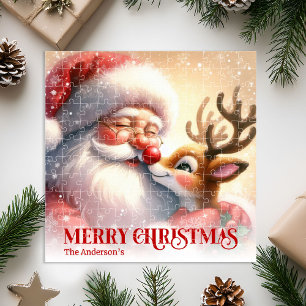 Quebra-cabeça Papai Noel Alegre Rudolph Personalizado Férias Cri