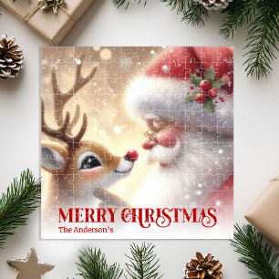 Quebra-cabeça Papai Noel Alegre Rudolph Presente Personalizado p