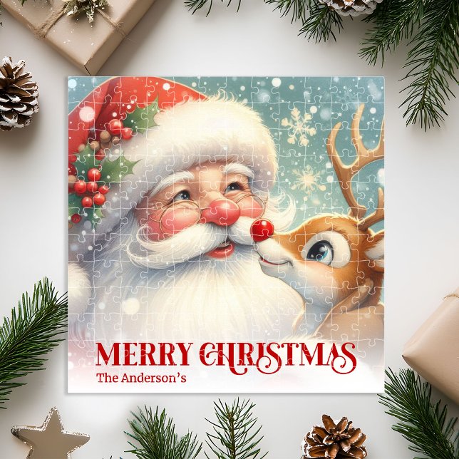 Quebra-cabeça Papai Noel Alegre Rudolph Presente Personalizado p (Merry Santa Claus Rudolph Personalized Kids Gift Puzzle

)