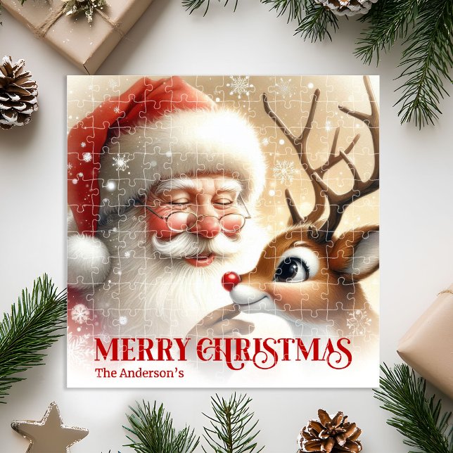 Quebra-cabeça Papai Noel Clássico Rudolph Natal Personalizado Cr (Classic Santa Rudolph Personalized Christmas Kids Gift Puzzle

)
