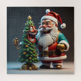 Quebra-cabeça Papai Noel com Árvore de Natal engraçada rindo