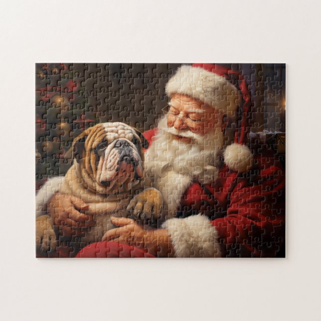Quebra-cabeça Papai Noel com Buldogue Inglês (Horizontal)