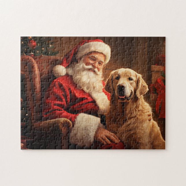 Quebra-cabeça Papai Noel com Ouro Retriever (Horizontal)