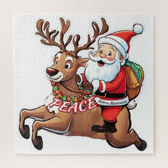 Quebra-cabeça Papai Noel com presentes de paz (Vertical)