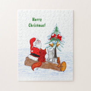 Quebra-cabeça Papai Noel com Raposa e Esquilo do Coelho