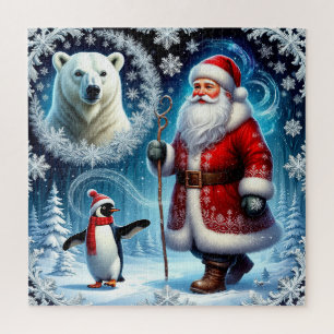 Quebra-cabeça Papai Noel Com Urso Polar E Pinguim