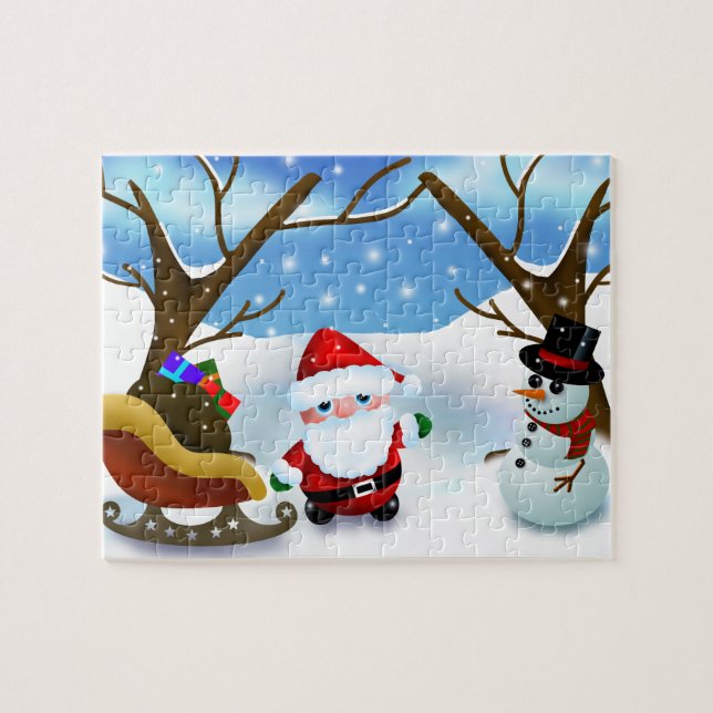 Quebra-cabeça Papai Noel de Inverno e um Boneco de Neve (Horizontal)