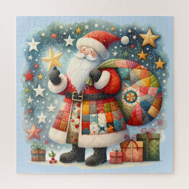 Quebra-cabeça Papai Noel de Patchwork Acolchoado com Estrelas de (Vertical)