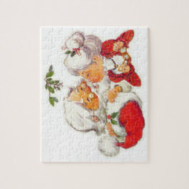 Quebra-cabeça Papai noel do natal vintage que beija a Sra. Claus