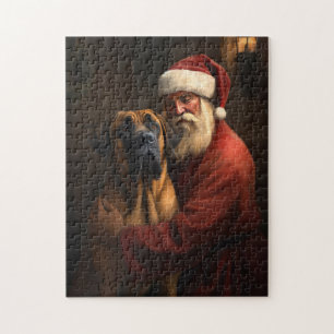 Quebra-cabeça Papai Noel do Ridgeback da Rodésia Natal Festivo