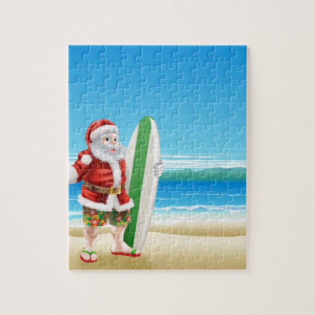 Quebra-cabeça Papai noel do surf na praia (Vertical)