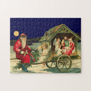 Quebra-cabeça Papai noel do vintage e cena da natividade
