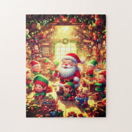 Quebra-cabeça Papai Noel e seus adoráveis elfos Natal Feriado