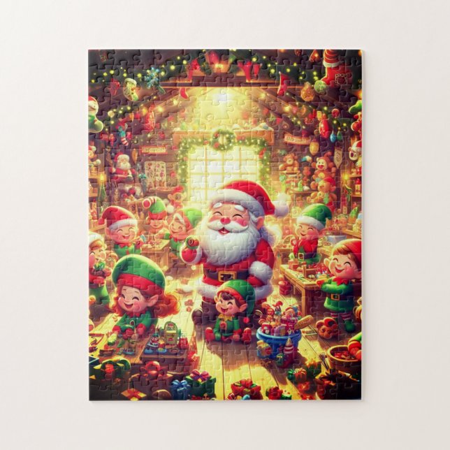 Quebra-cabeça Papai Noel e seus adoráveis elfos Natal Feriado (Vertical)