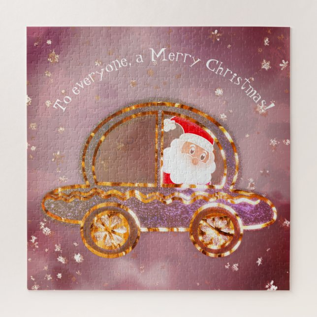 Quebra-cabeça Papai Noel em seu carro no Natal (Vertical)