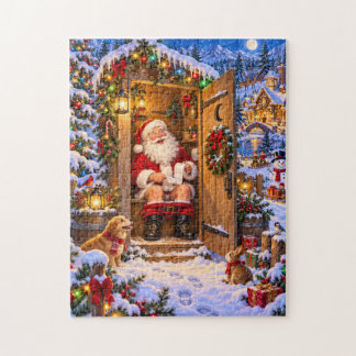 Quebra-cabeça Papai Noel engraçado no banheiro de Natal