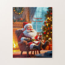 Papai Noel engraçado relaxando com vinho tinto
