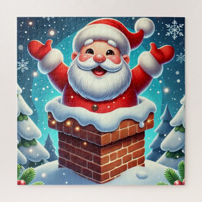 Quebra-cabeça Papai Noel Festivo Emergindo da Chaminé (Vertical)