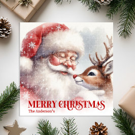 Quebra-cabeça Papai Noel Fofo Rudolph Personalizado Puzzle de Na
