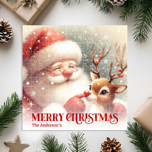 Quebra-cabeça Papai Noel Fofo Rudolph Presente Personalizado par (Cute Santa Claus Rudolph Personalized Kids Gift Puzzle

)