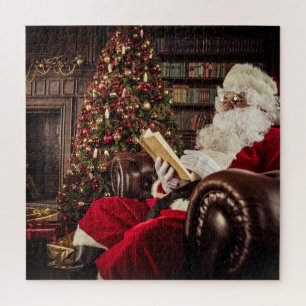 Quebra-cabeça Papai Noel Lendo Nas Férias De Natal Da Bibliotec