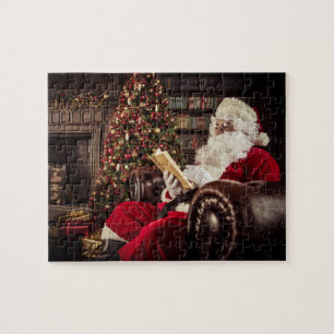 Quebra-cabeça Papai Noel Lendo Nas Férias De Natal Da Biblioteca