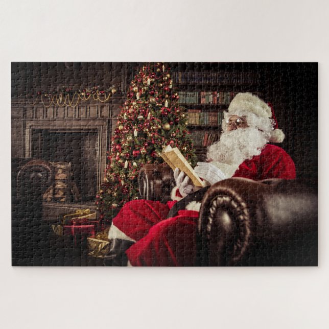 Quebra-cabeça Papai Noel Lendo Nas Férias De Natal Da Biblioteca (Horizontal)