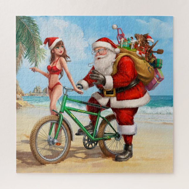 Quebra-cabeça Papai Noel na praia, Feliz Natal! (Vertical)