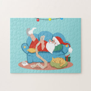 Quebra-cabeça Papai Noel no sofá de pijama